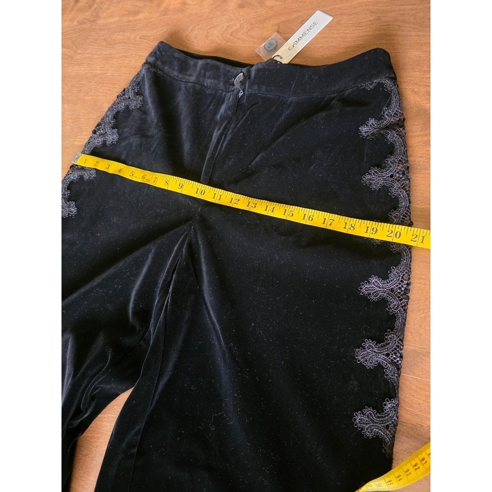 Commense Black Velvet Wide Leg Pants Sheer Lace Side Panel High Rise Large NEW - Picture 11 of 16